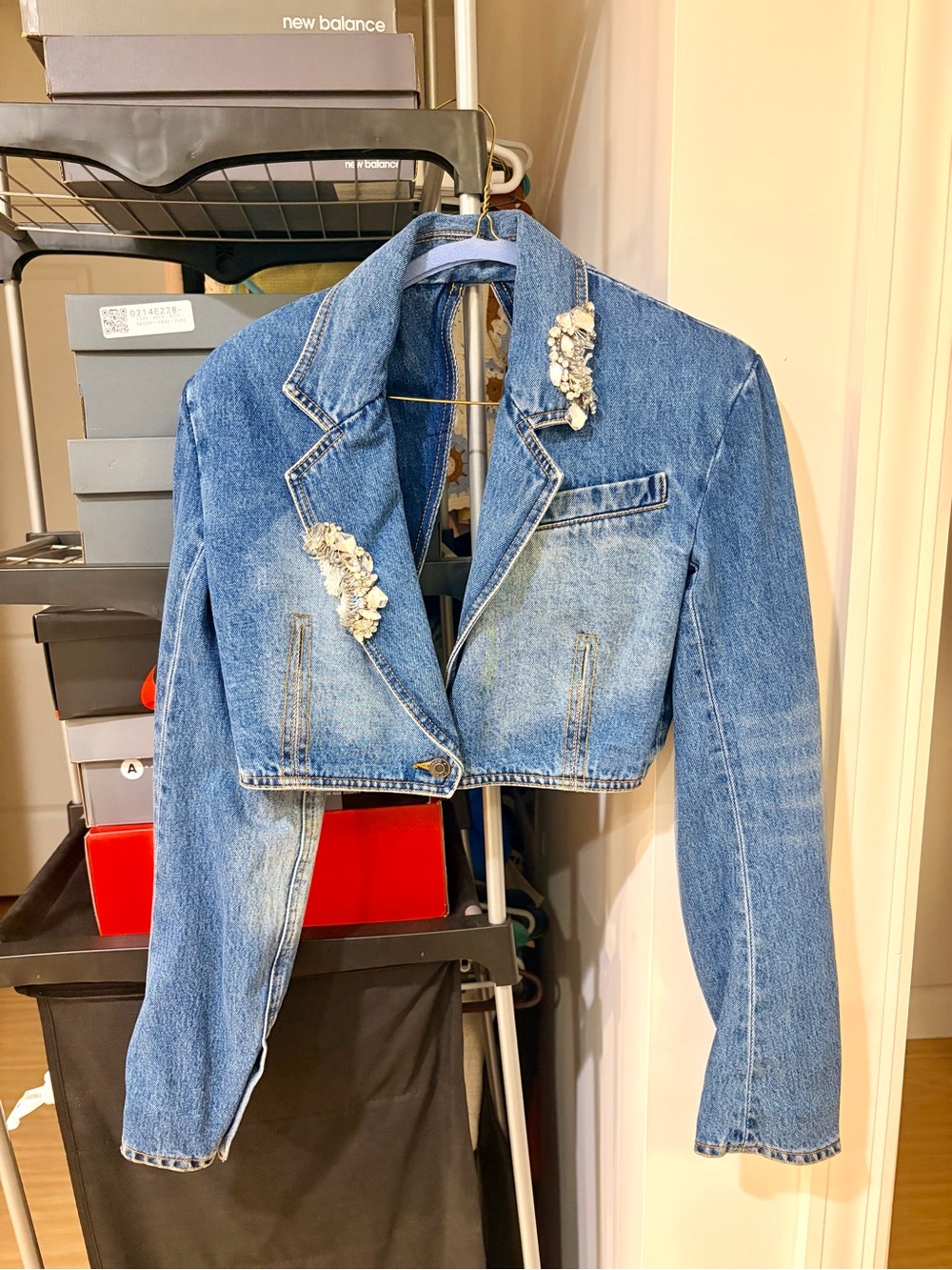 AREA Denim Cropped Blazer Size 4